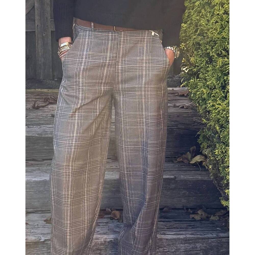 NEW BRAND BAZAR caro plaid pull on pant in latte